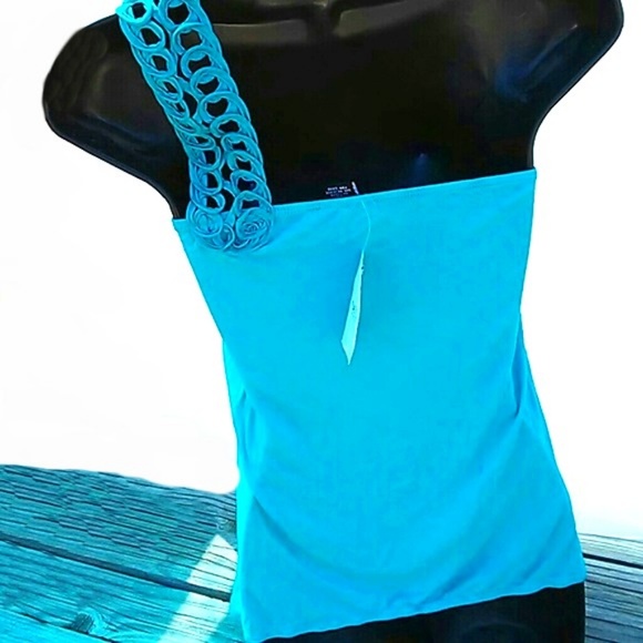 Vintage NWT 3D Blue drape top one shoulder loop detail - Picture 3 of 4